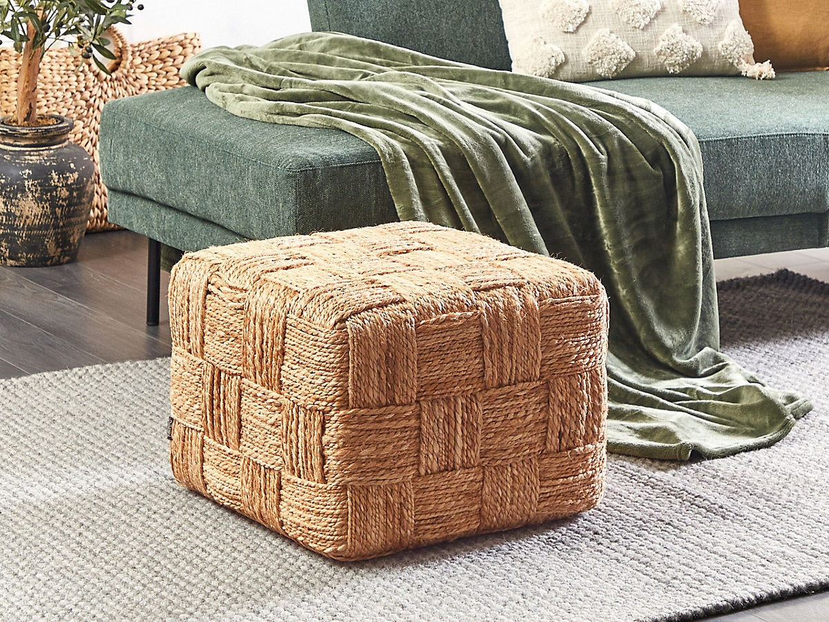Beliani Boho Jute Pouffe Handwoven Beige Footstool For Home-Furniture Kingdom